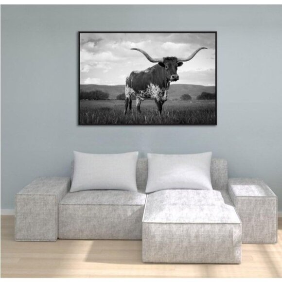 Longhorn Cow Giclee Canvas Print 28 x 40 Wall Decor, Modern Cow Painting - Picture 3 of 3